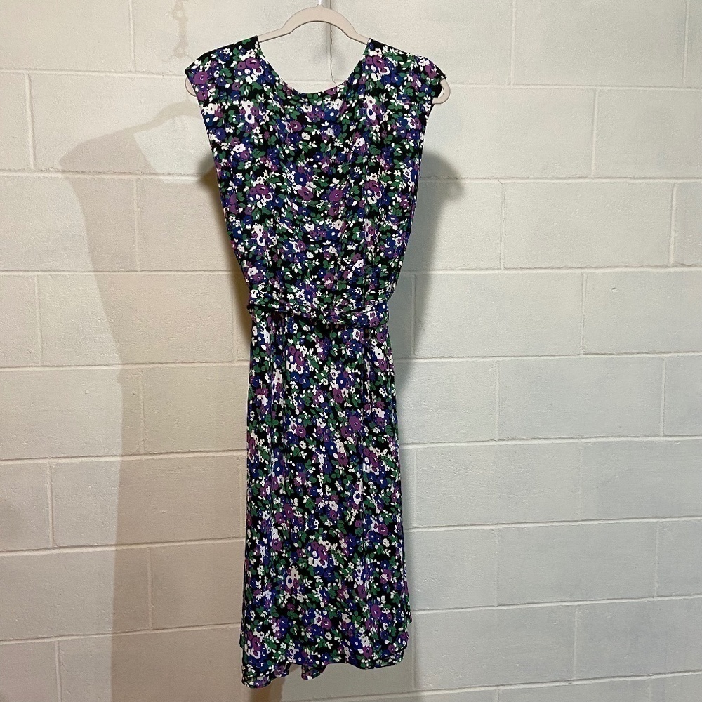 Lauren Ralph Lauren Women Dress Purple Georgette Sleeveless Floral Midi Belted